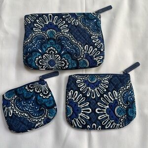 Vera Bradley Quilted Blue Tapestry Floral Paisley Three-Piece Cosmetic Bag Set